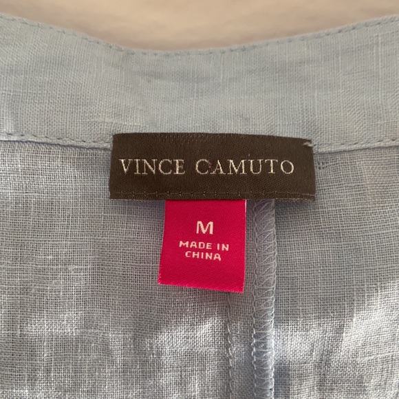 New Vince Camuto Linen Tie Waist Button Up Top - Picture 5 of 7